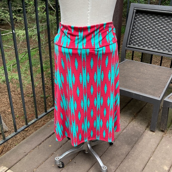 LuLaRoe bright colored skirt full length, pink/turquoise pattern sz. XL* - Picture 2 of 3